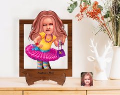 Kişiye Özel Kız Çocuk Karikatürlü Ahşap Standlı 3D Biblo-11