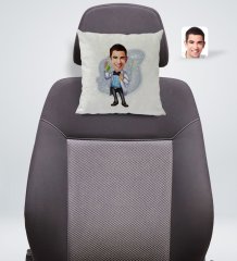 Kişiye Özel Erkek Kimya Öğretmeni Karikatürlü Kare Araç Koltuk Yastığı-3