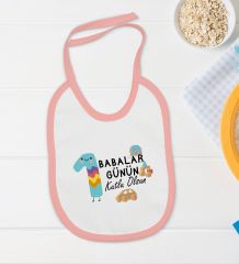 BK Kids İlk Babalar Günü Tasarımlı Pembe Bebek Body Zıbın ve Mama Önlüğü Hediye Seti-2