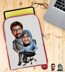 Kişiye Özel Sevgililer Karikatürlü Taşınabilir Koruyucu Tablet Kılıfı & Organizer Çanta - Pembe-59