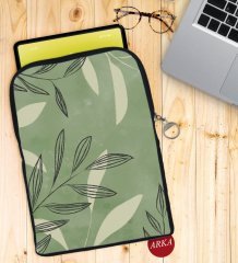 BK Gift Yapraklar Tasarımlı Taşınabilir Koruyucu Tablet Kılıfı & Organizer Çanta - Siyah-2