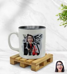 Kişiye Özel Kadın Big Boss Karikatürlü İçi Siyah Renkli Kupa Bardak Model 3