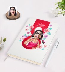 Kişiye Özel Kadınlar Günü Karikatürlü Beyaz Defter Kalem Seti-5