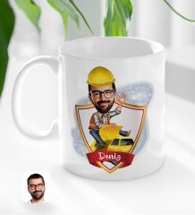 Kişiye Özel İsimli Erkek Yol Mühendisi Karikatürlü Beyaz Kupa Bardak-1