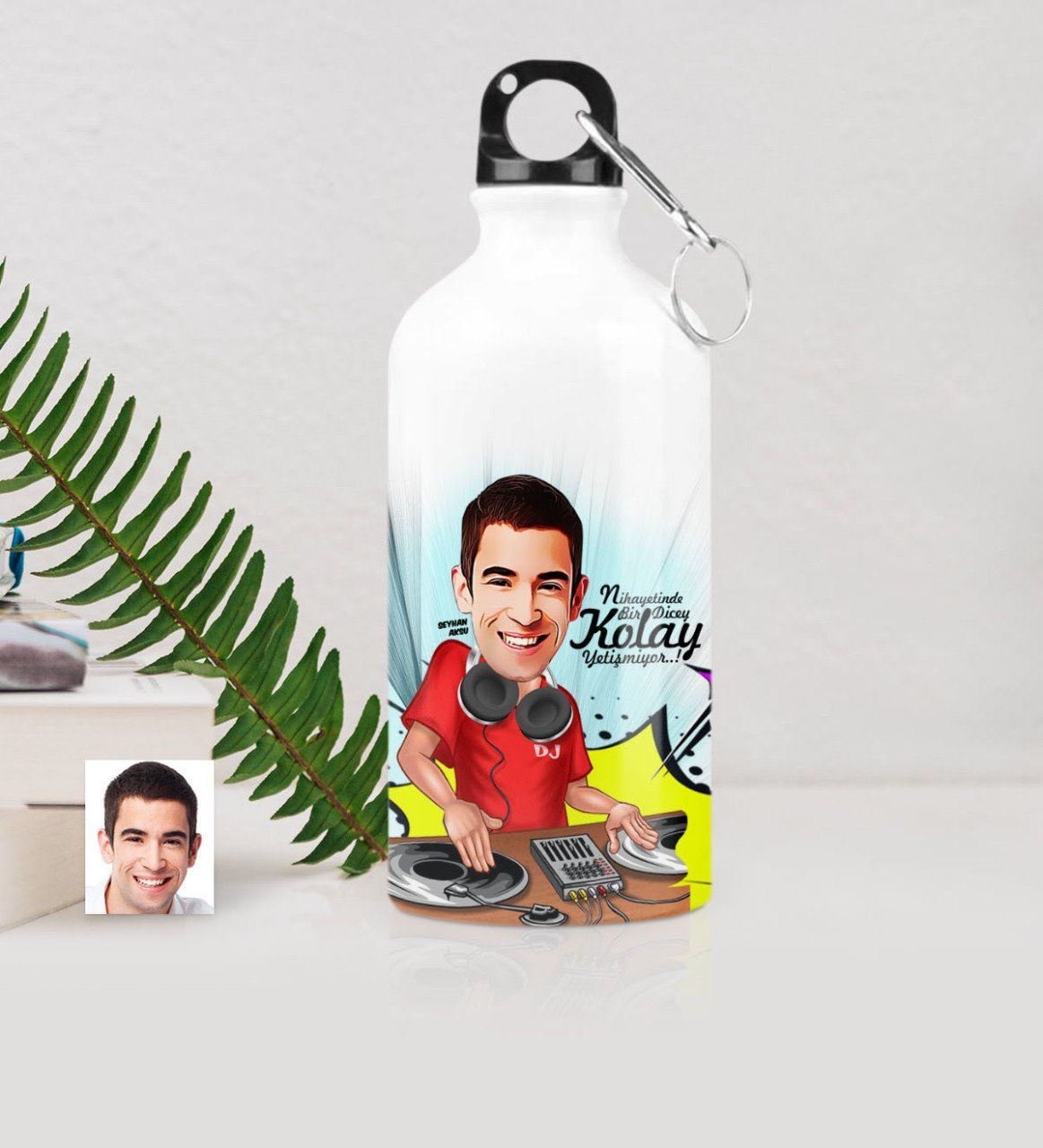 Kişiye Özel Bay DJ Karikatürlü Metal Suluk (500 ml.) 1