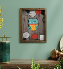 BK Home Baykuş Tasarımlı Doğal Masif Ahşap Çerçeveli Tablo 45x65cm-5