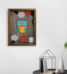 BK Home Baykuş Tasarımlı Doğal Masif Ahşap Çerçeveli Tablo 45x65cm-5