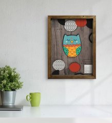 BK Home Baykuş Tasarımlı Doğal Masif Ahşap Çerçeveli Tablo 45x65cm-5