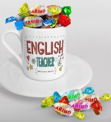 Kişiye Özel İngilizce Öğretmeni Türk Kahvesi Fincanı ve Haribo Şeker Hediye Seti-5