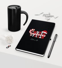 Kişiye Özel Yılbaşı Mutlu Yıllar Temalı Siyah Defter Kalem Termos Mug Seti - 2