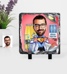 Kişiye Özel Bay Doktor Karikatürlü Dekoratif Doğal Taş - 2