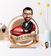 Kişiye Özel Yılın En İyi Bay Patronu Karikatürlü 3D Ahşap Biblo Plaket - 1