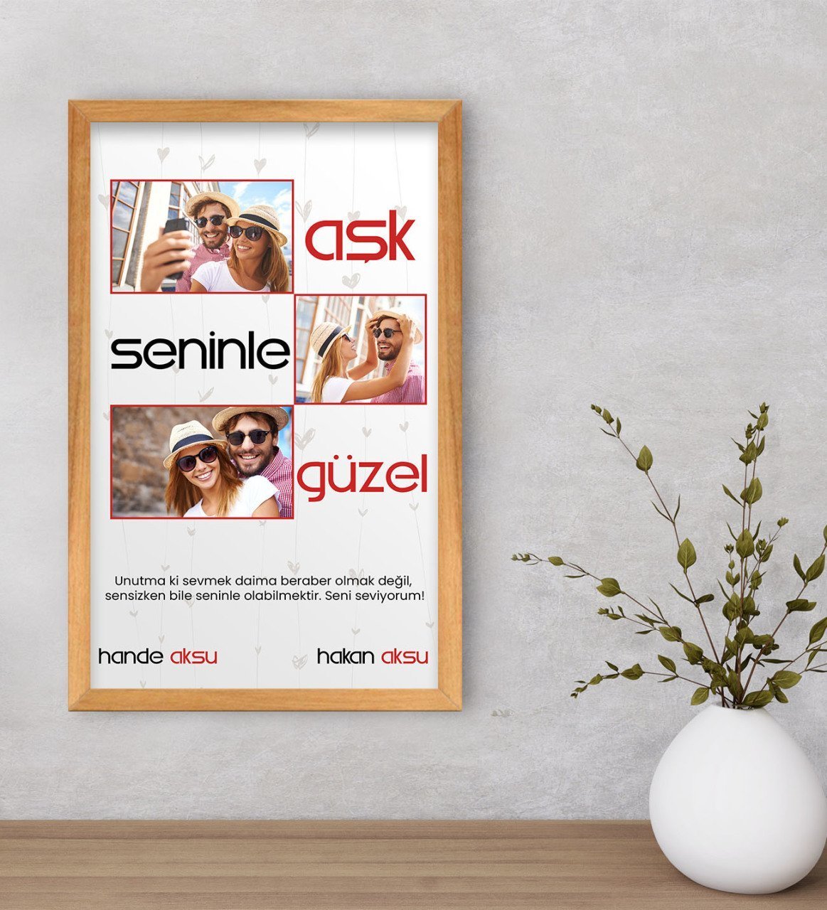 Kişiye Özel Aşk Seninle Güzel Temalı Dekoratif Retro Ahşap Çerçeveli Tablo 40x25cm-1