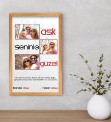Kişiye Özel Aşk Seninle Güzel Temalı Dekoratif Retro Ahşap Çerçeveli Tablo 40x25cm-1