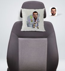 Kişiye Özel Erkek Kimya Öğretmeni Karikatürlü Kare Araç Koltuk Yastığı-2