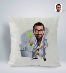 Kişiye Özel Erkek Kimya Öğretmeni Karikatürlü Kare Araç Koltuk Yastığı-2