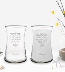 Kişiye Özel Şişede Duracağına Tasarımlı 2’li Heybeli Çay Bardağı Rakı Kadehi-1