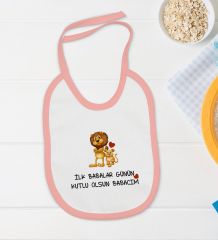 BK Kids İlk Babalar Günü Tasarımlı Pembe Bebek Body Zıbın ve Mama Önlüğü Hediye Seti-1