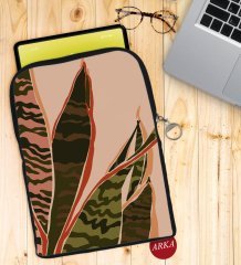 BK Gift Yapraklar Tasarımlı Taşınabilir Koruyucu Tablet Kılıfı & Organizer Çanta - Siyah-1