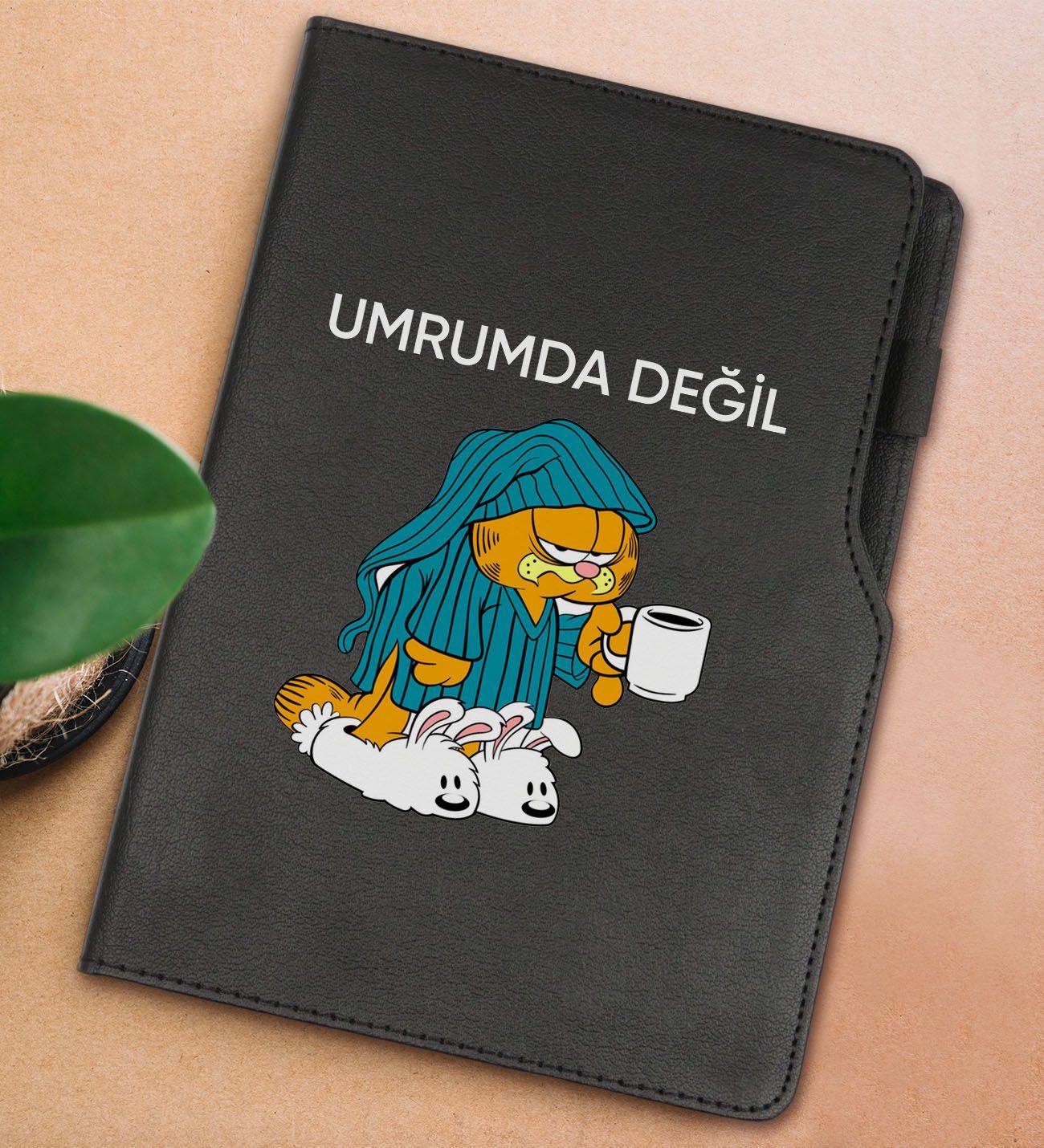 BK Gift Umrumda Değil Tasarımlı Siyah Termo Deri Not Defteri 15x21cm-1