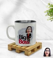 Kişiye Özel Kadın Big Boss Karikatürlü İçi Siyah Renkli Kupa Bardak Model 2