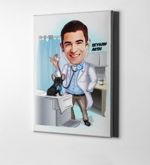 Kişiye Özel Bay Veteriner Hekim Karikatür Kanvas Tablo (50 x 70 cm.) 1