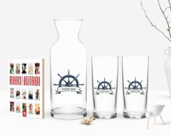 Kişiye Özel Renkli Baskılı Dümen Figürlü İkili Rakı Bardağı Karaf ve Cep Kitabı Hediye Seti-1