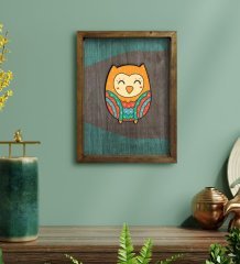 BK Home Baykuş Tasarımlı Doğal Masif Ahşap Çerçeveli Tablo 45x65cm-4