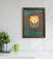 BK Home Baykuş Tasarımlı Doğal Masif Ahşap Çerçeveli Tablo 45x65cm-4