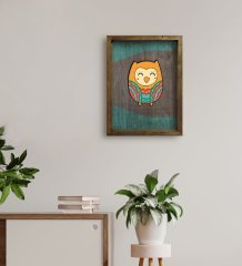 BK Home Baykuş Tasarımlı Doğal Masif Ahşap Çerçeveli Tablo 45x65cm-4