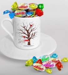 Kişiye Özel Yılbaşı Mutlu Yıllar Türk Kahvesi Fincanı ve Haribo Şeker Hediye Seti-25