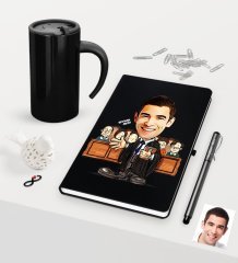 Kişiye Özel Bay Avukat Karikatürlü Siyah Defter Kalem ve Termos Mug Seti  - 2