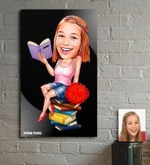 Kişiye Özel Bayan Öğrenci Karikatür Ahşap Tablo - 1