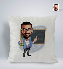 Kişiye Özel Erkek Kimya Öğretmeni Karikatürlü Kare Araç Koltuk Yastığı-1