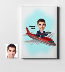 Kişiye Özel Bay Uçuş Görevlisi Host Karikatür Kanvas Tablo (50 x 70 cm.) 1