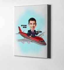 Kişiye Özel Bay Uçuş Görevlisi Host Karikatür Kanvas Tablo (50 x 70 cm.) 1