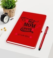 Kişiye Özel En İyi Anne Kırmızı Defter Kalem Seti - 4