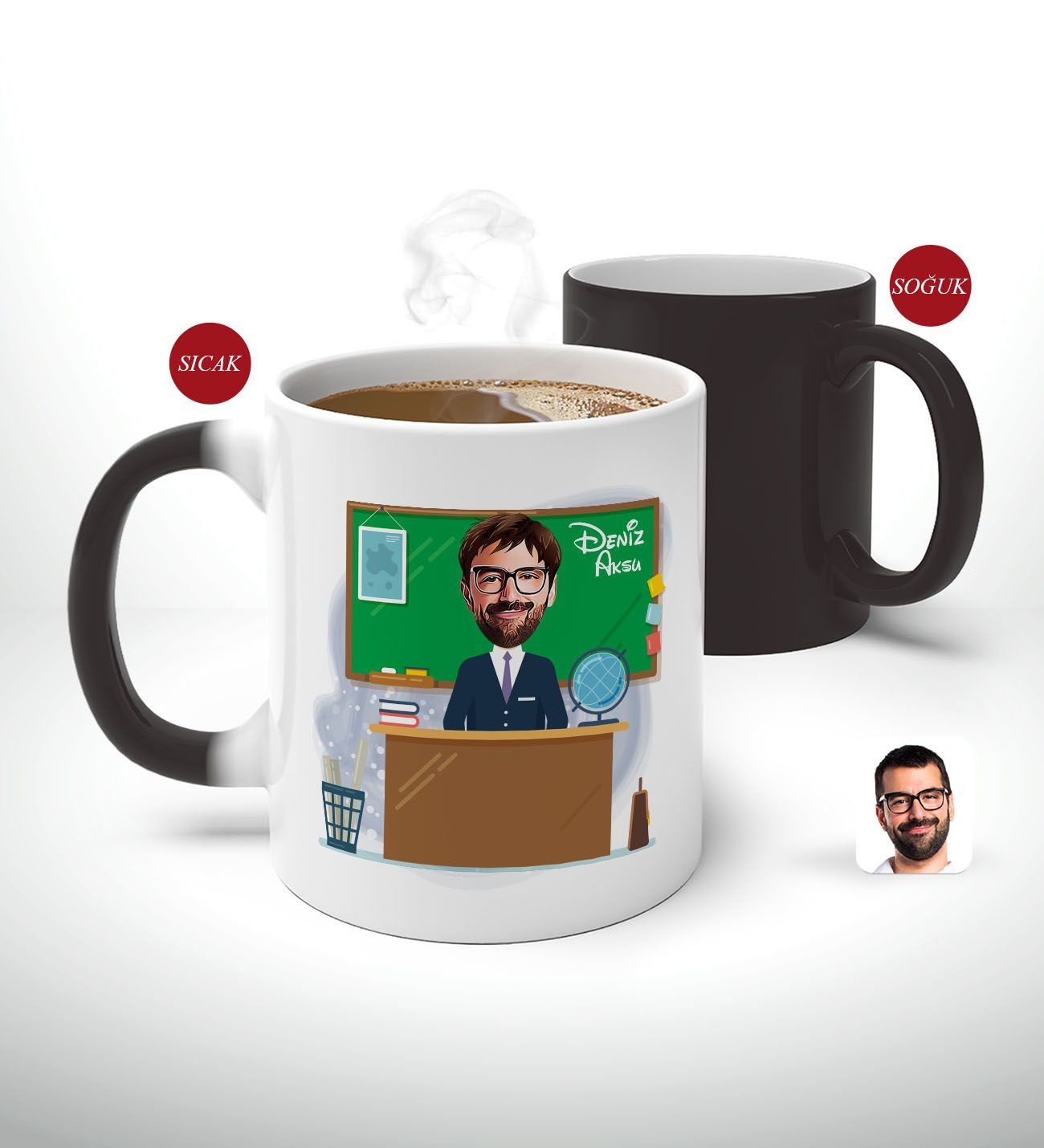 Kişiye Özel Coğrafya Öğretmeni Karikatürlü Sihirli Kupa Bardak-2