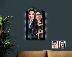 Kişiye Özel Sevgililer Karikatürlü 3D Led Işıklı Ahşap Tablo-6