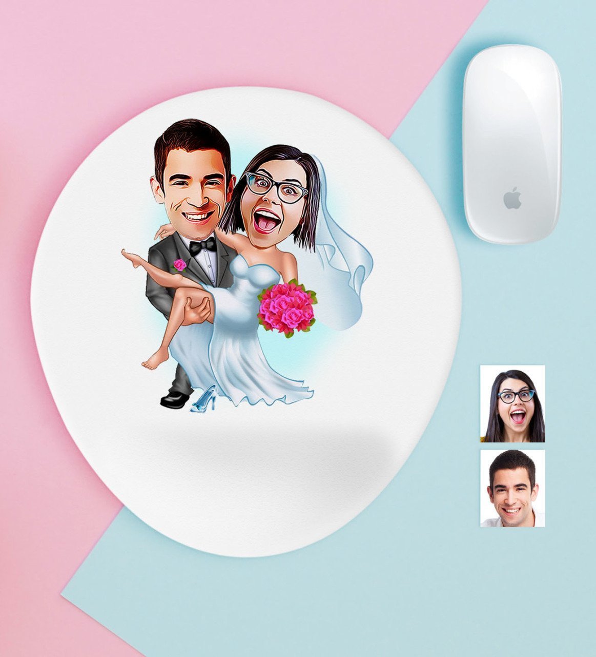 Kişiye Özel Evleniyoruz Karikatürlü Bilek Destekli Mouse Pad-9