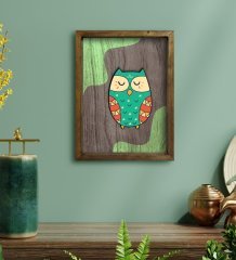 BK Home Baykuş Tasarımlı Doğal Masif Ahşap Çerçeveli Tablo 45x65cm-3