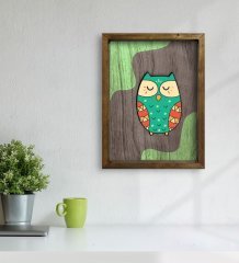 BK Home Baykuş Tasarımlı Doğal Masif Ahşap Çerçeveli Tablo 45x65cm-3