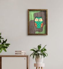 BK Home Baykuş Tasarımlı Doğal Masif Ahşap Çerçeveli Tablo 45x65cm-3