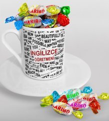 Kişiye Özel İngilizce Öğretmeni Türk Kahvesi Fincanı ve Haribo Şeker Hediye Seti-3