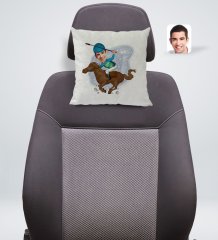 Kişiye Özel Erkek Jokey Karikatürlü Kare Araç Koltuk Yastığı-1