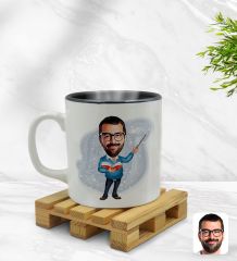 Kişiye Özel Erkek Öğretmen Karikatürlü İçi Siyah Renkli Kupa Bardak Model 2