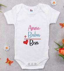 BK Kids Anne Baba Tasarımlı Beyaz Bebek Body Zıbın-1