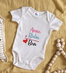 BK Kids Anne Baba Tasarımlı Beyaz Bebek Body Zıbın-1