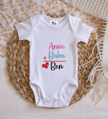 BK Kids Anne Baba Tasarımlı Beyaz Bebek Body Zıbın-1