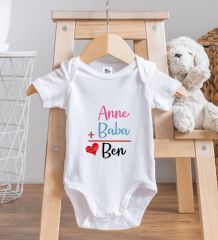 BK Kids Anne Baba Tasarımlı Beyaz Bebek Body Zıbın-1